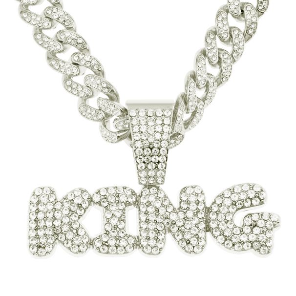 Hip hop exaggerated king full diamond letter pendant necklace for men's domineering and cool Cuban chain accessories_ipsvogv.com