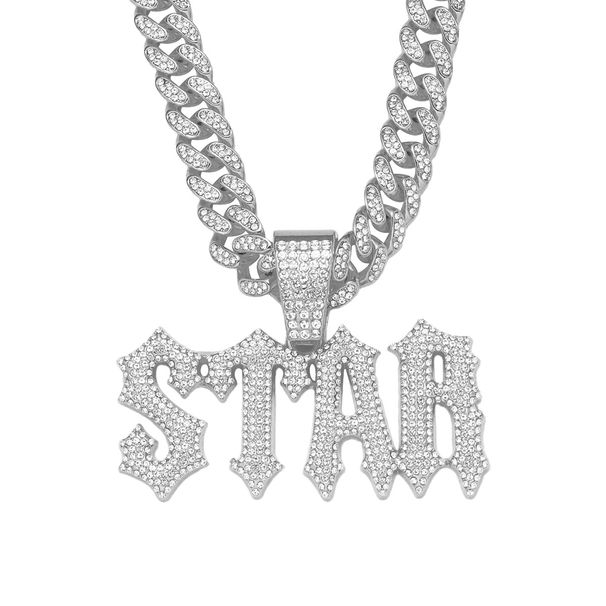 Domineering splicing diamond inlaid letter pendant necklace for men's trendy and cool hip-hop street dance accessories_ipsvogv.com