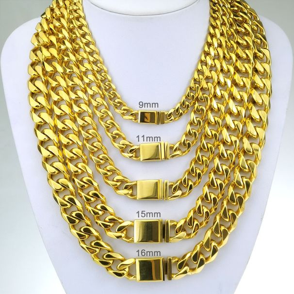 316L Vacuum Plating Stainless Steel Necklace for Mens Chain Width: 9~16mm_ipsvogv.com