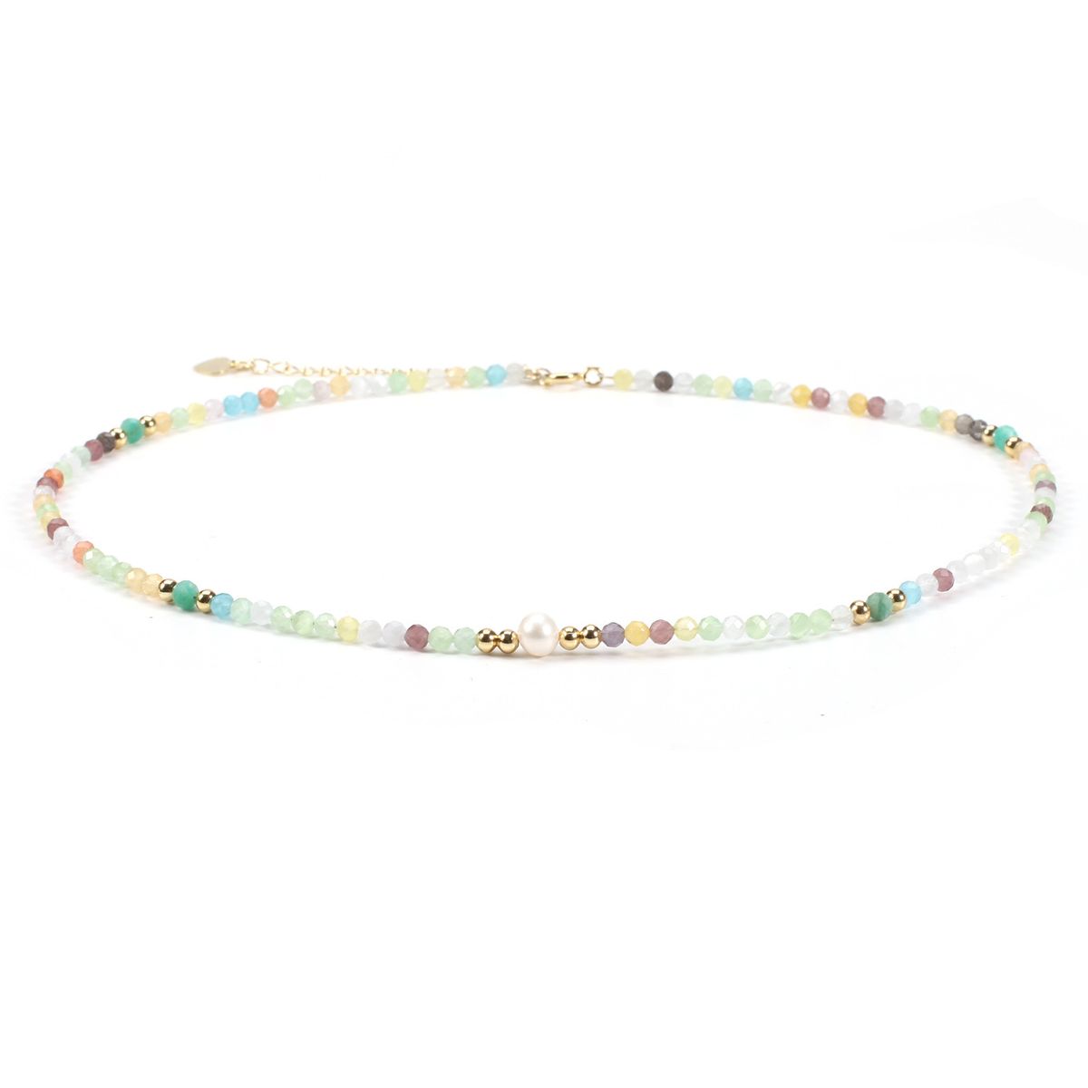 3 cm Colored Zircon Crystal Natural Freshwater Pearl Necklace Female Beads Adjustable_ipsvogv.com