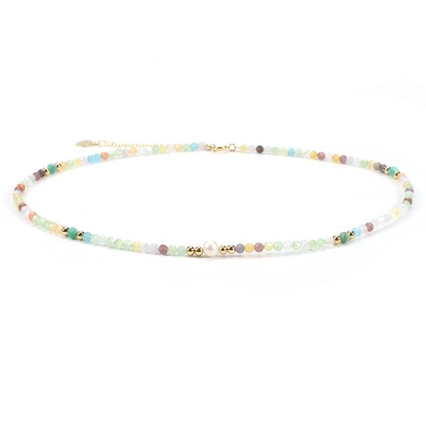 3 cm Colored Zircon Crystal Natural Freshwater Pearl Necklace Female Beads Adjustable_ipsvogv.com