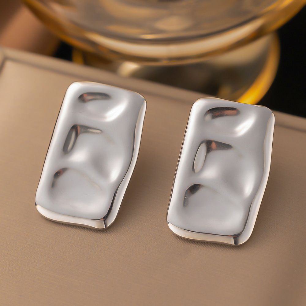 Titanium Steel Rectangular Pleated Wrinkled With Exaggerated Concave Convex Surface And Golden Luster For Women's_ipsvogv.com