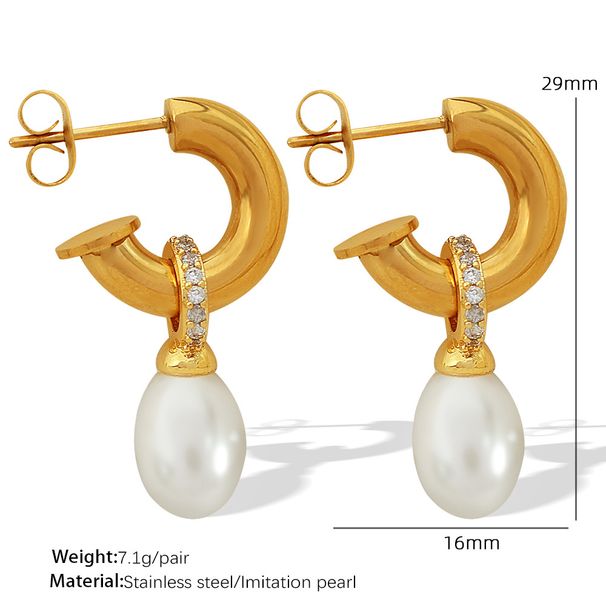 Women's Jewelry Gentle Temperament Retro C Shaped Geometric Small Simple Earrings Titanium Steel Earrings Female Rubber Bead Earrings_ipsvogv.com