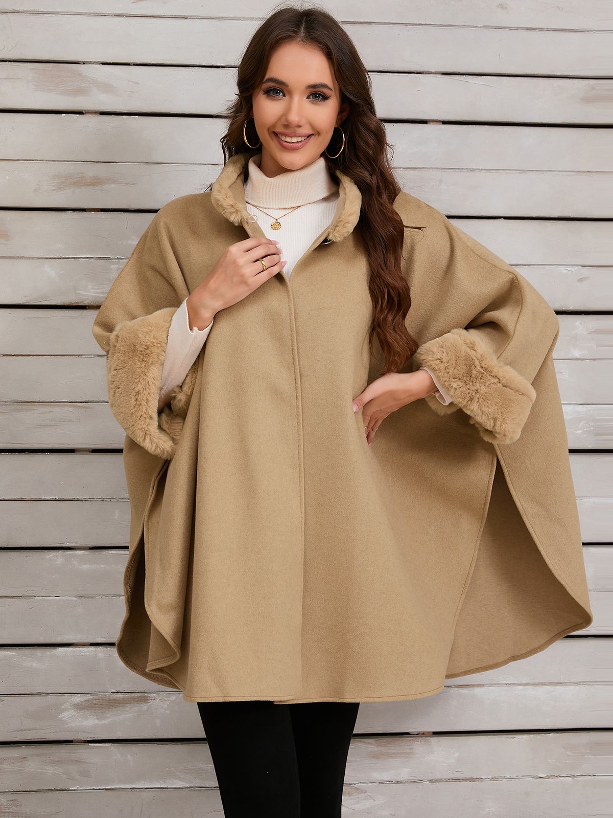 Women's Clothing 2024 autumn and winter new fur collar cape cloak coat casual retro loose shawl women's clothing large size_ipsvogv.com