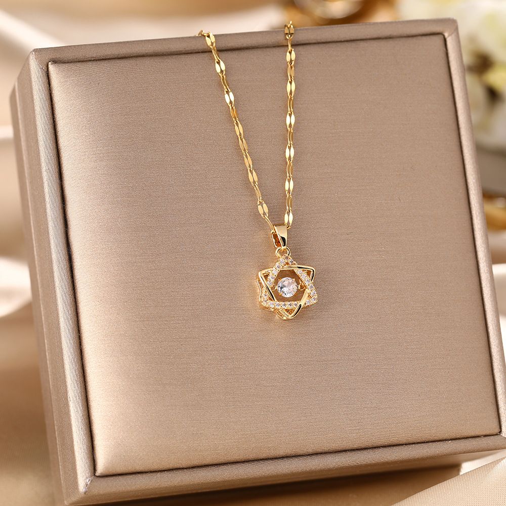 A Lively Heart, Six Pointed Star Zircon Necklace For Women, Light Luxury Niche Design. The Collarbone Chain Is A_ipsvogv.com