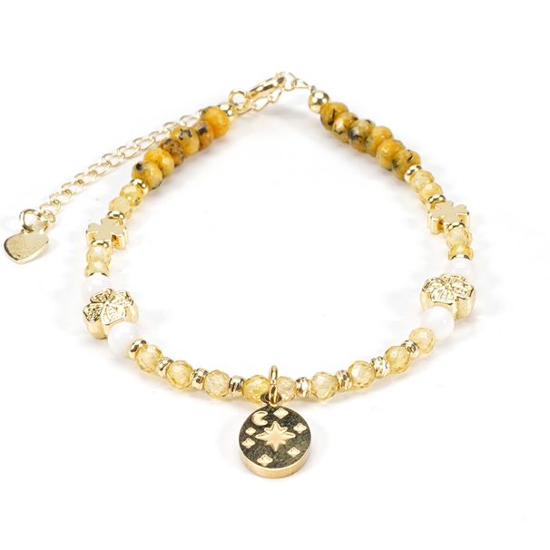3 Cm Yellow Amber Zircon Shell Jute Natural Stone Bracelet Necklace Niche Ins Maillard Style_ipsvogv.com