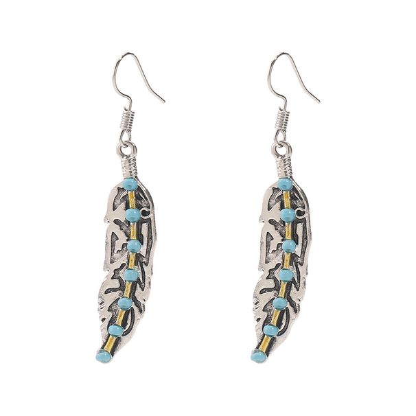 E12733 vintage artistic carved antique silver with Bohemian ethnic style inlaid turquoise earrings_ipsvogv.com