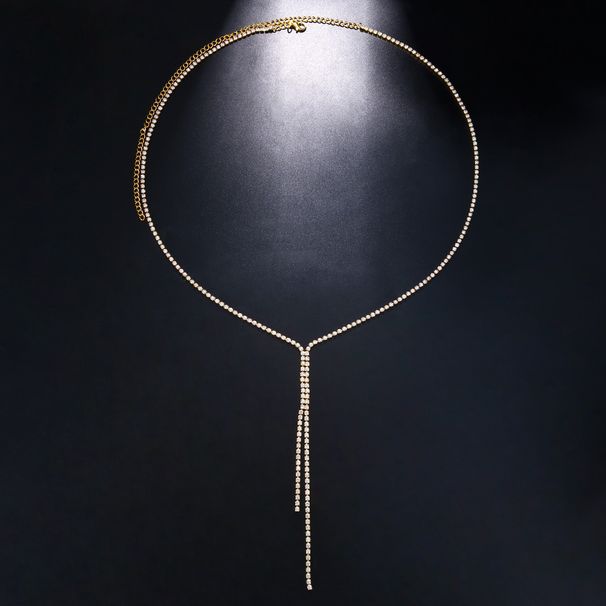 New Bohemian Rhinestone Necklace Simple Personality All-match Long Tassel Pendant Necklace Women's Jewelry_ipsvogv.com