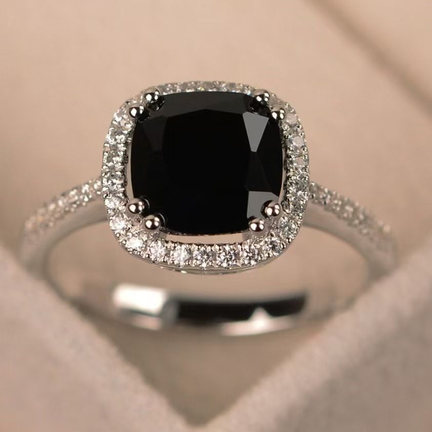 Sanjie Fashion Classic Ring Inlaid With Black Square Diamond Women's Jewelry Ins Handmade_ipsvogv.com