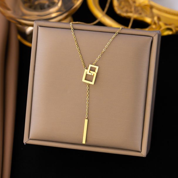 Simple Stle Square Interlocking Necklace For Women's Summer Fashion Long Pendant Collarbone Chain With A Sense Of_ipsvogv.com