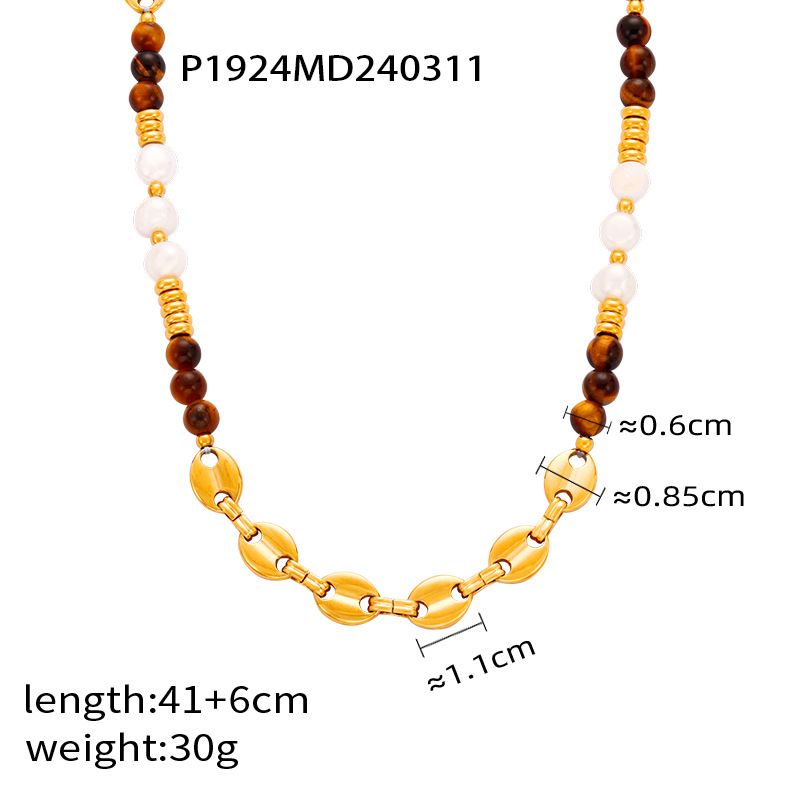 Maillard Style Personalized Niche Jewelry Natural Stone Bead Design Sense Titanium Steel Necklace OT Button Splicing_ipsvogv.com