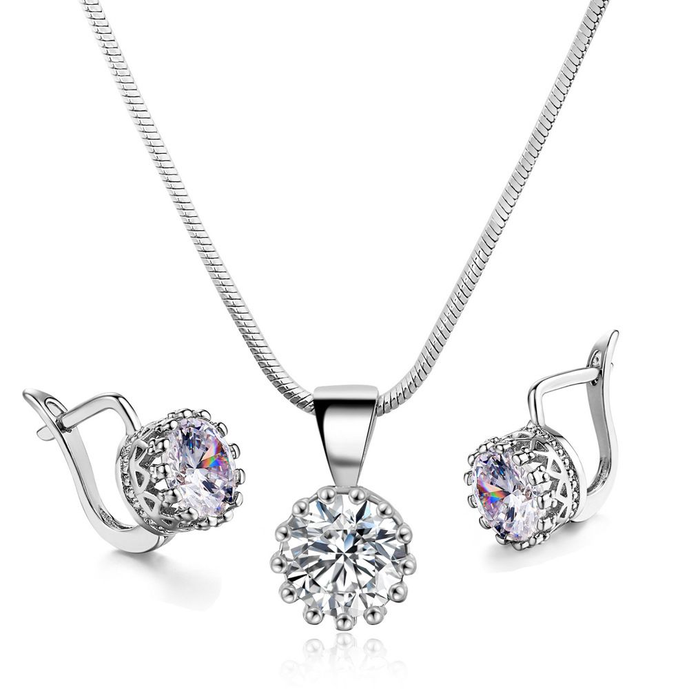Women’s Jewelry Set Fashion fashion crown pendant necklace earring set popular zircon plated genuine_ipsvogv.com