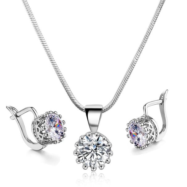 Women’s Jewelry Set Fashion fashion crown pendant necklace earring set popular zircon plated genuine_ipsvogv.com