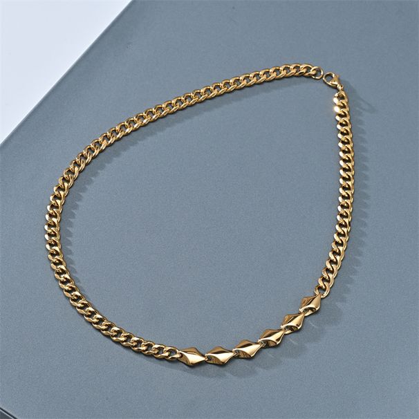 Men's Jewelry Cuban Chain Titanium Steel Necklace Spliced Single Layer Hip Hop Necklace Street Fashion Stainless Steel_ipsvogv.com