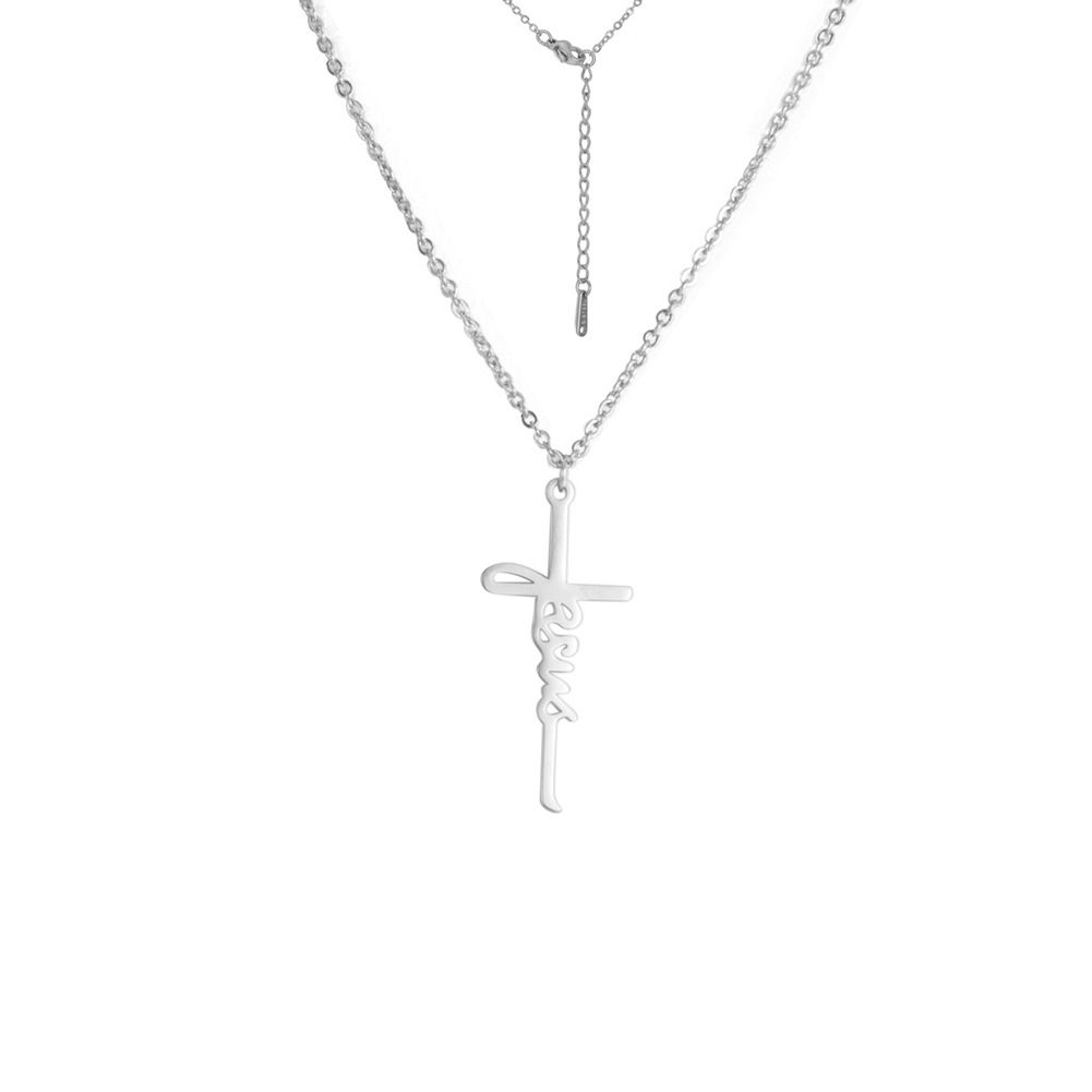 Hip Hop Titanium Cutting, Real Gold Electroplating, Non Fading Couple Style Jesus Cross Stainless Steel Necklace_ipsvogv.com