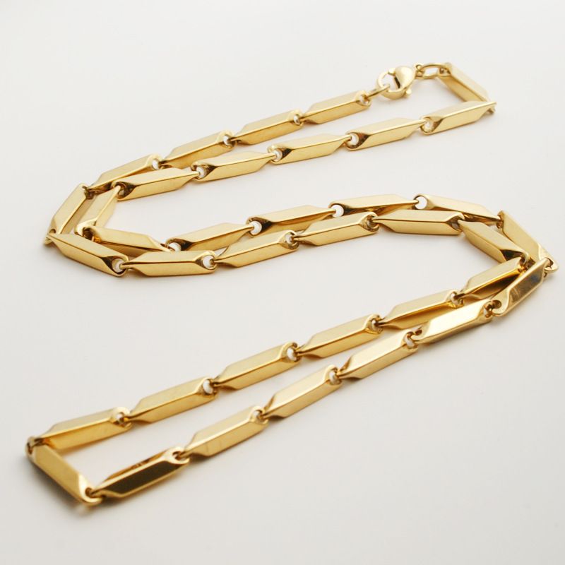 Stainless steel Jewelry necklace handmade melon seed chain Bevel diamond chain vacuum plating room gold men's and women's chain_ipsvogv.com