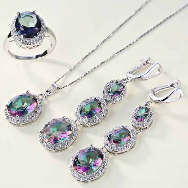 hot selling colorful stone necklace pendant ring earring trendy color four piece set hot selling_ipsvogv.com