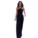 Women's Clothing summer new fashion slanted shoulder collar waist solid color wide leg jumpsuit for women_ipsvogv.com
