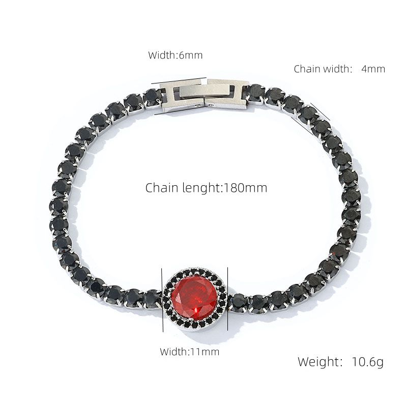 Women's Jewelry Hip Hop Ruby Bracelet Jewelry Trendy Personality Stainless Steel Round Zircon Hand Jewelry_ipsvogv.com