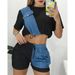 Women's Wholesale New Model Summer Imitation Denim Splicing Short Casual Suit_ipsvogv.com