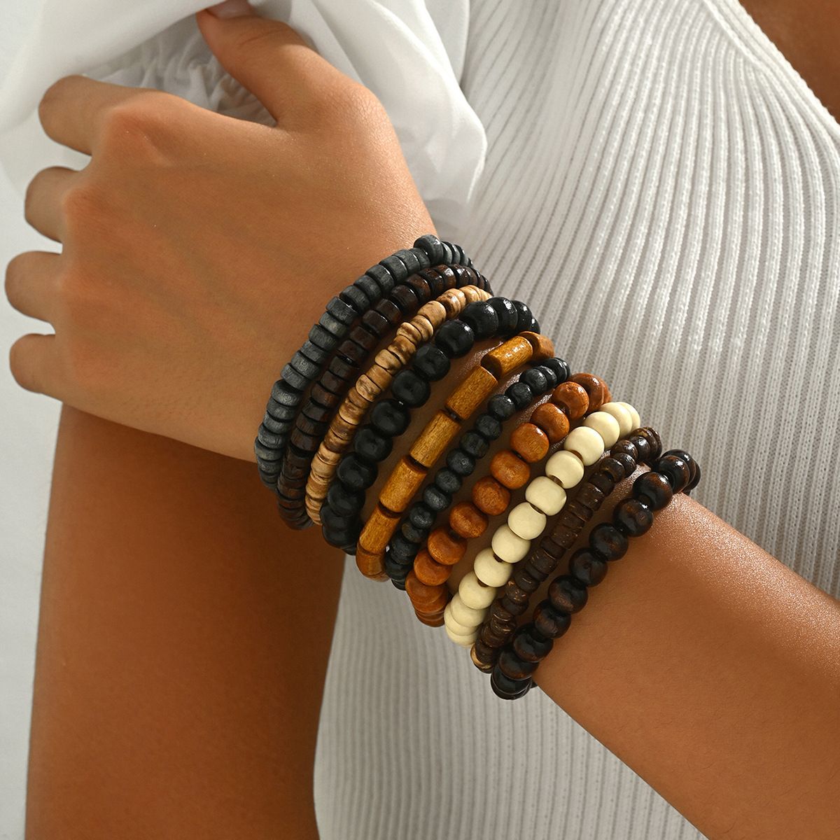 Minimalist new style set with female personality, wooden bead multi-layer design, niche bracelet, geometric bracelet_ipsvogv.com
