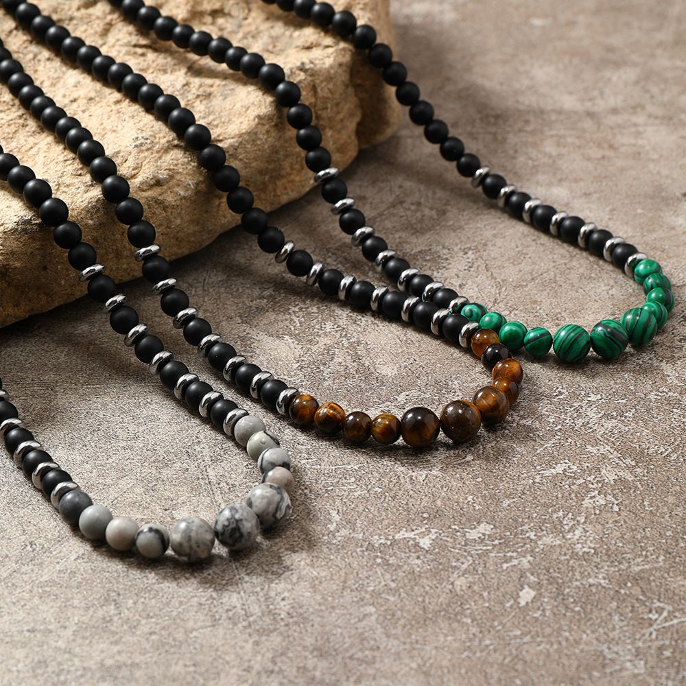 Fashionable Natural Stone Handmade Bead Necklace, Punk Style Men's Jewelry Necklace_ipsvogv.com