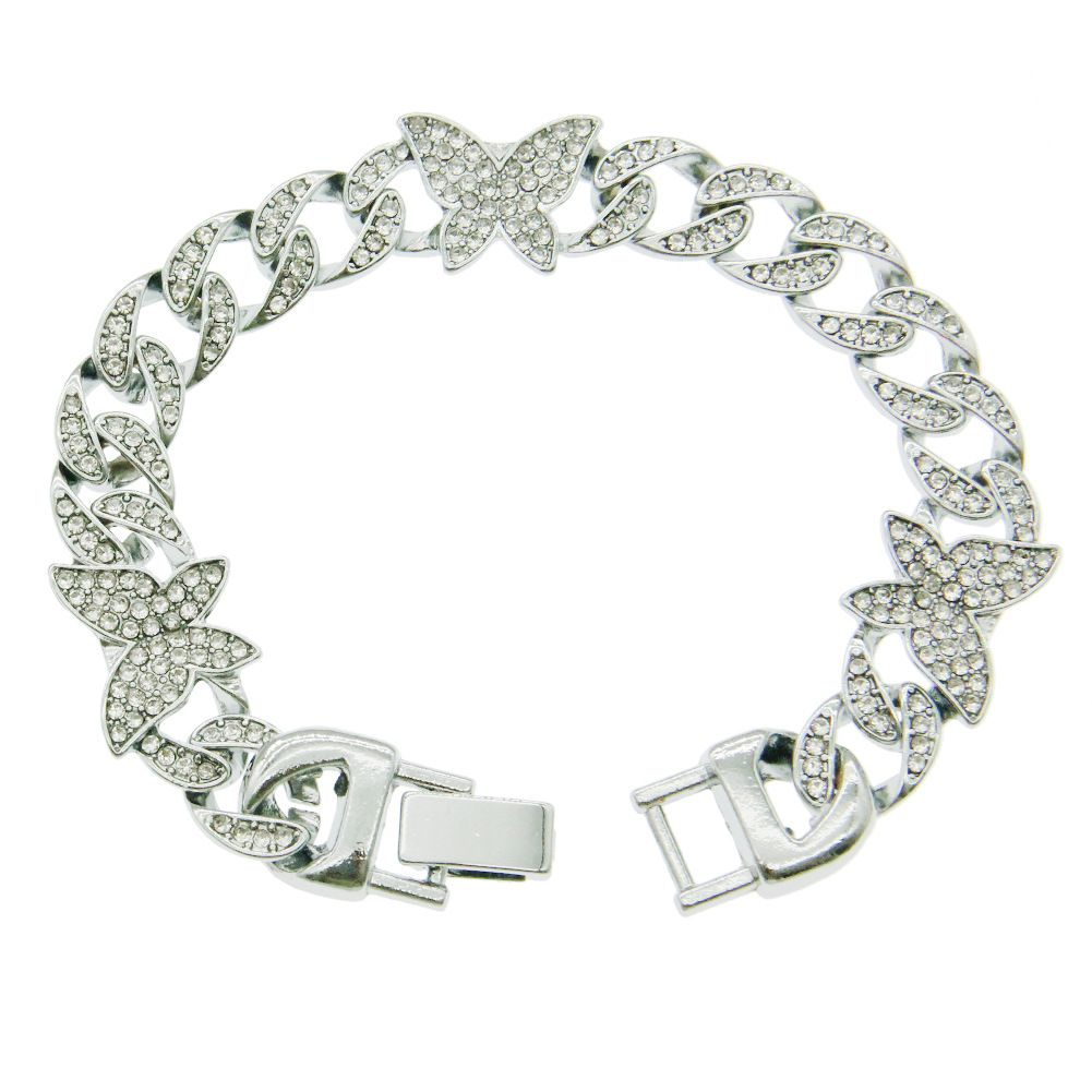 Instagram style personalized full Cuban necklace water diamond butterfly collarbone neck chain hip-hop jewelry_ipsvogv.com