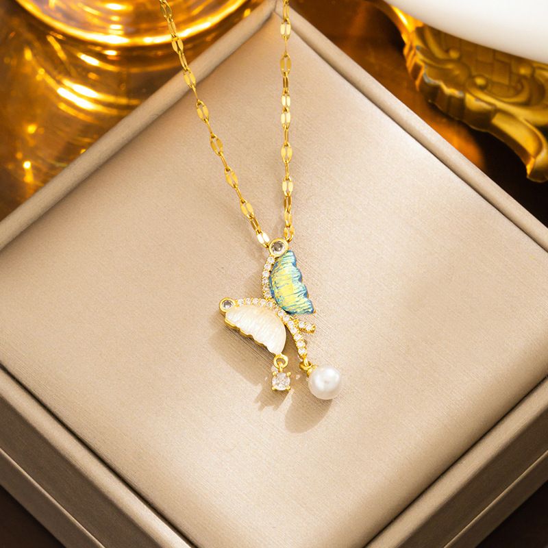 Necklace Women's Super fairy asymmetric butterfly pearl necklace light luxury ins cold style niche fashion simple clavicle chain_ipsvogv.com