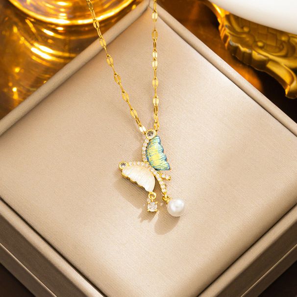Necklace Women's Super fairy asymmetric butterfly pearl necklace light luxury ins cold style niche fashion simple clavicle chain_ipsvogv.com
