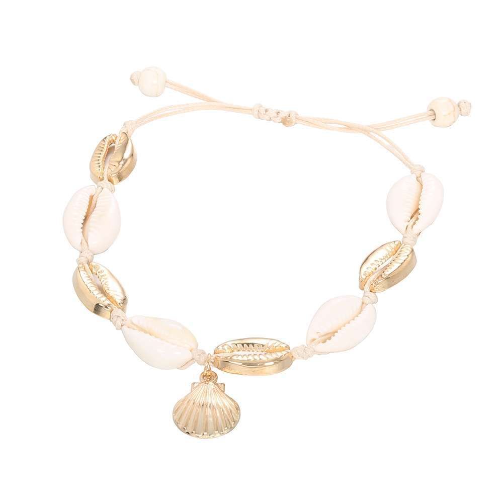 beach Japanese and Korean cute popular fashion personality alloy shell braided anklet women's new foot ornaments_ipsvogv.com