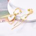 Exaggerated Double Heart-shaped With Geometric Tassels, Asymmetrical Titanium Steel Earrings, Non Fading Shell Earrings_ipsvogv.com
