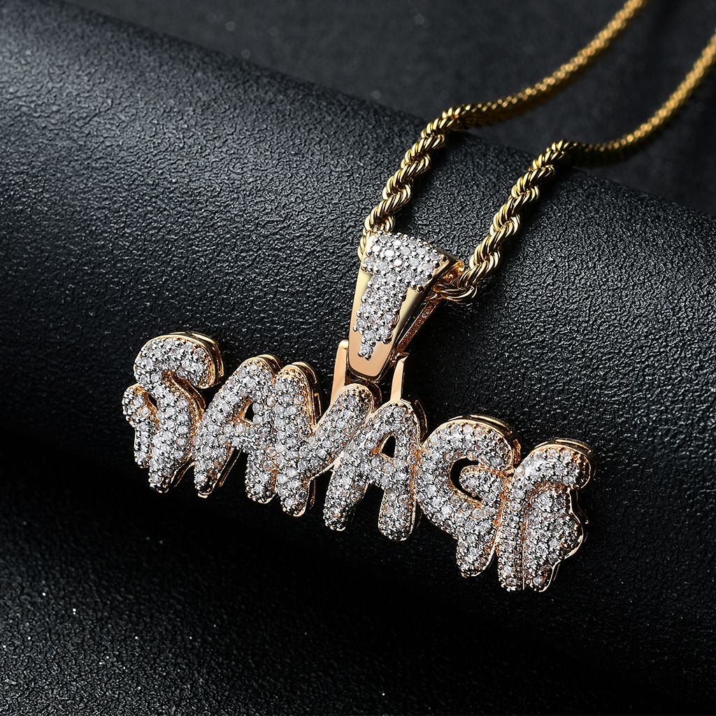 Unisex Hot Selling Necklace Men's Rap SAVAGE Hip Hop Pendant Micro Inlaid Zircon Necklace_ipsvogv.com
