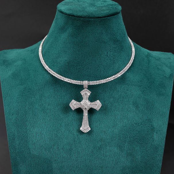 Trendy Male Hip-hop Necklace Electroplated Alloy Rhinestone Cross Pendant_ipsvogv.com