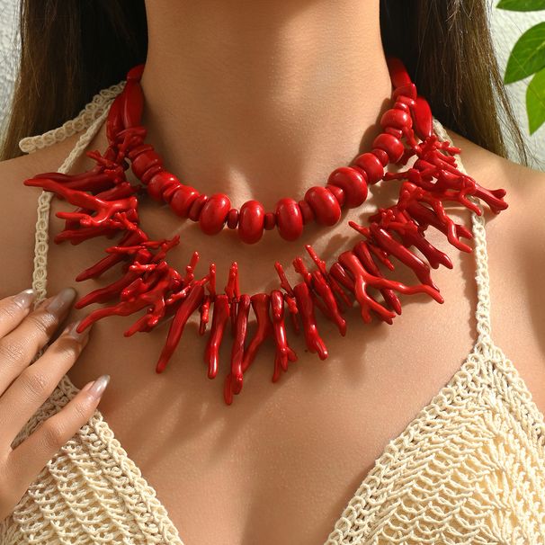 Fashion Ladies Necklace Versatile Multi Layer Coral Design Long Clavicle Chain Geometric Necklace Two Piece Set For Women_ipsvogv.com