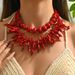 Fashion Ladies Necklace Versatile Multi Layer Coral Design Long Clavicle Chain Geometric Necklace Two Piece Set For Women_ipsvogv.com