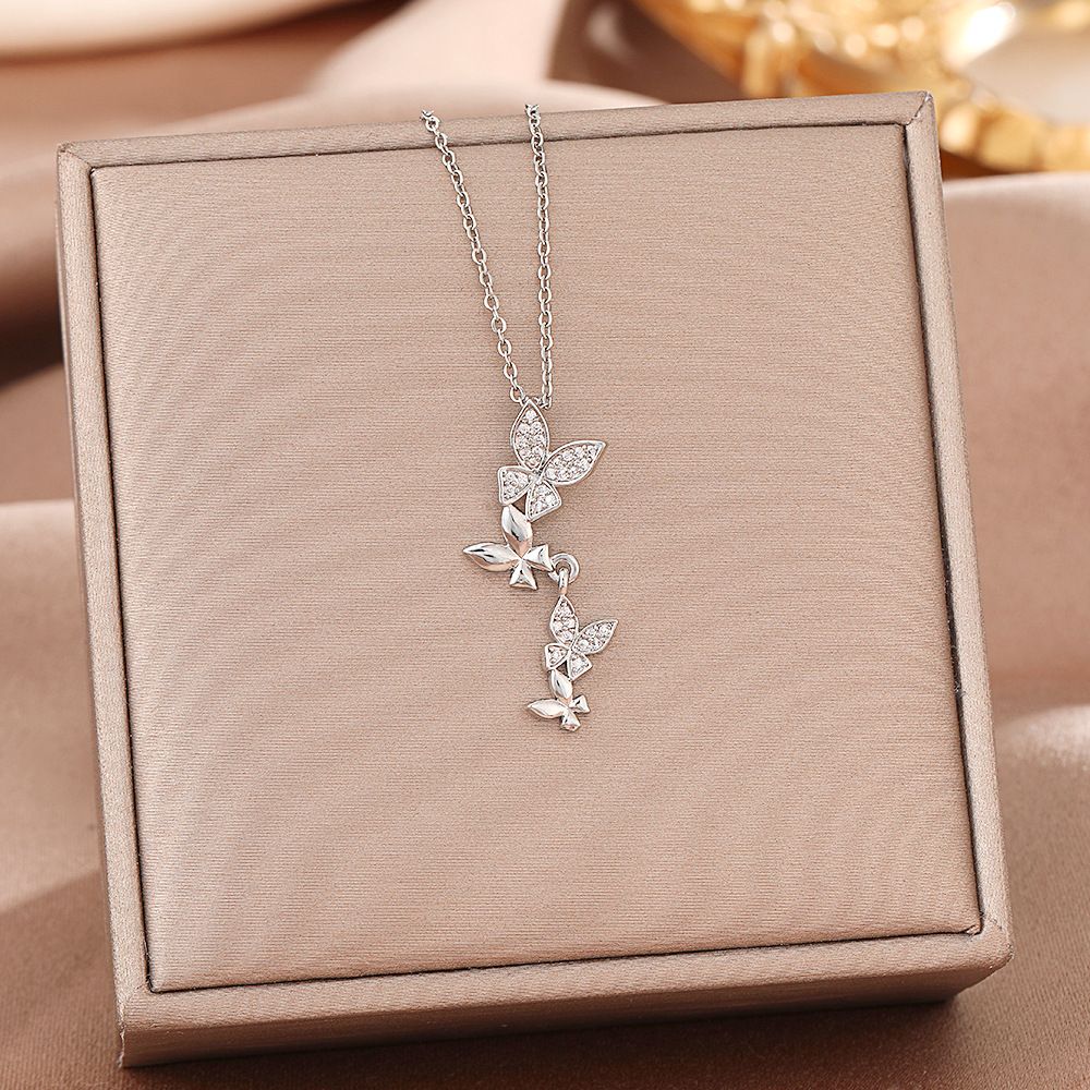 Korean Tassel Butterfly Light Luxury Temperament Gorgeous Full Diamond Necklace Female Internet Celebrity Versatile_ipsvogv.com