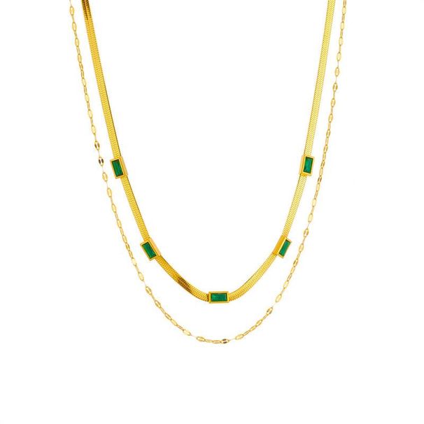 Four seasons fashion vintage high quality double layer wear blade collarbone chain square diamond accessory necklace_ipsvogv.com