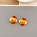 Vintage Enamel Round Hemisphere Silver Needle with Brass Electroplated Gold Fashion Earrings_ipsvogv.com