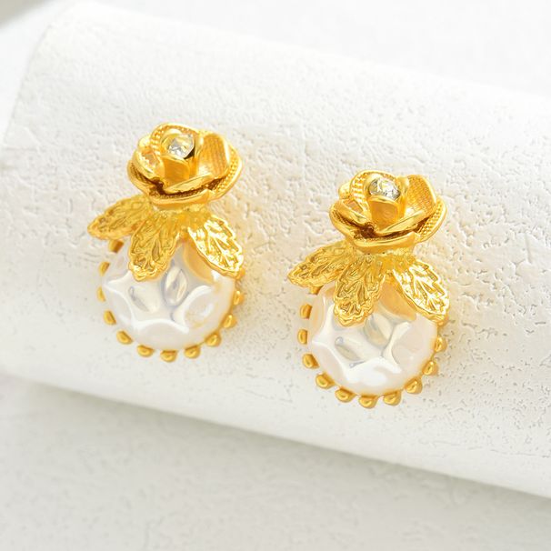 Ins Japanese and Korean small fragrance style rose flower niche inlaid zircon design petal high-end feeling earrings_ipsvogv.com