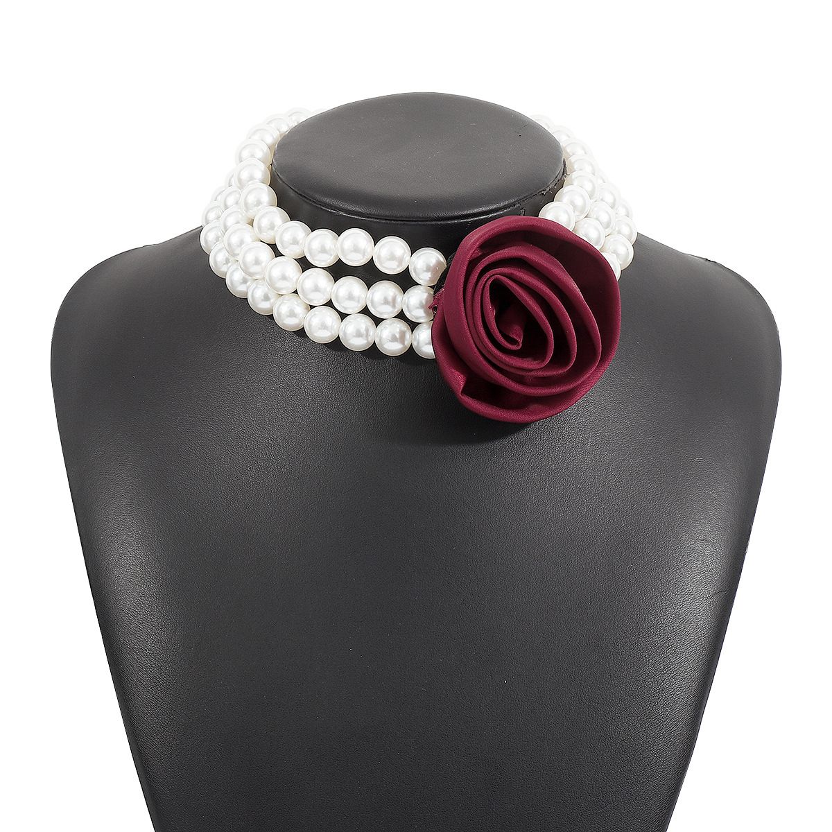 N11747 French Romantic Hepburn Pearl Fresh and Sweet Rose Banquet Necklace_ipsvogv.com