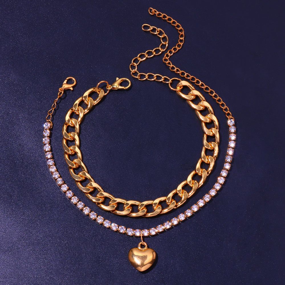 Jewelry Novel Fashion Diamond Pendant Anklet All-match Hip-hop Titanium Steel Double-layer Anklet_ipsvogv.com