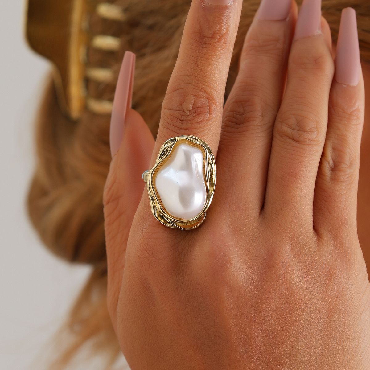 European And American French Retro Special-shaped Pearl Ring For Women, Exaggerated Ring, Personalized Niche Design, Trendy Open Ring_ipsvogv.com