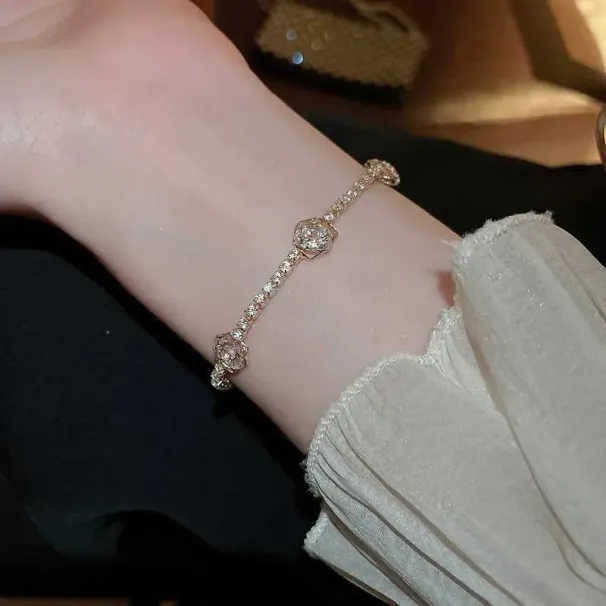Bangle 2024 New Trendy Sweet Love Zircon For Women Gold Plated Crystal Full Of Rhinestone Bracelet Wedding Jewelry Gift_ipsvogv.com