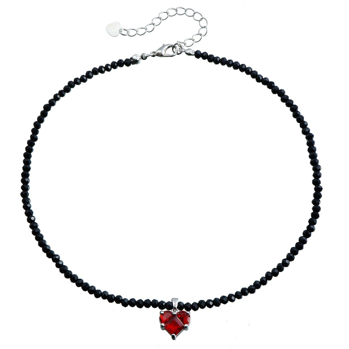 Black Crystal Beaded Neck Chain Necklace, Fashionable Red Love Zircon Pendant Necklace For Women_ipsvogv.com