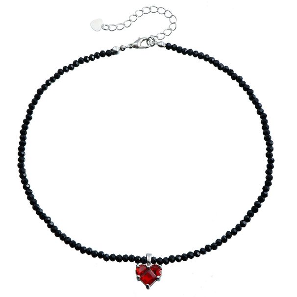 Black Crystal Beaded Neck Chain Necklace, Fashionable Red Love Zircon Pendant Necklace For Women_ipsvogv.com