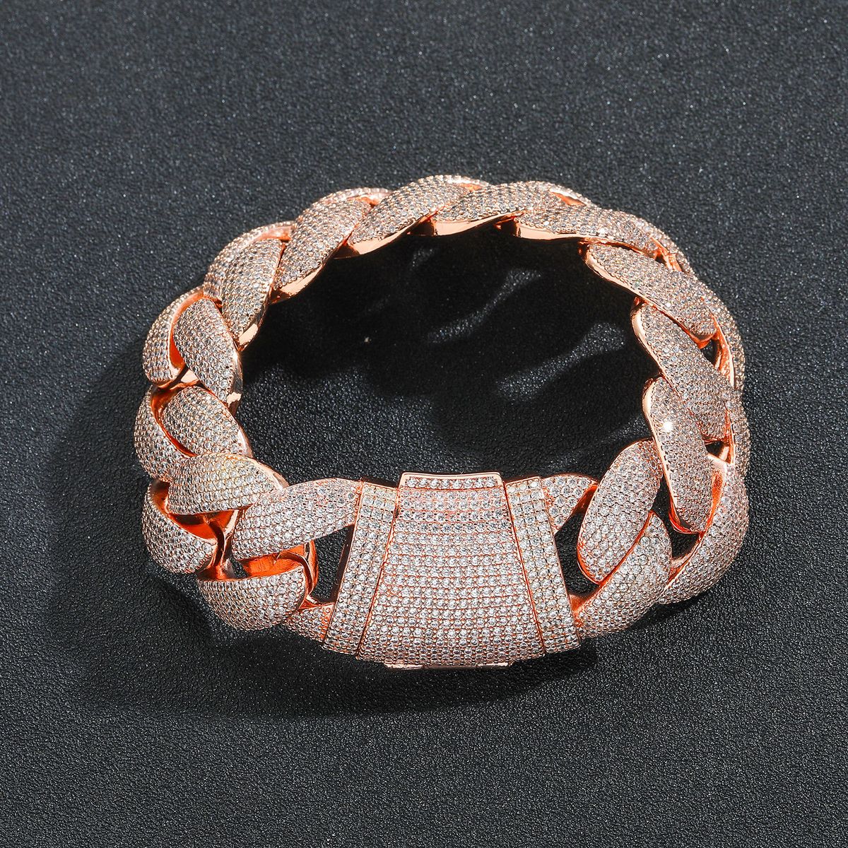 Unisex Hip Hop Rose Gold 22mm Bubble Cuban Chain Bracelet Trendy Men's Personality Hip Hop Jewelry Bracelet_ipsvogv.com