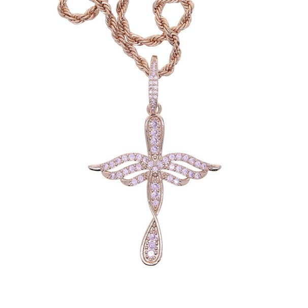 Women's & Men's Jewelry Winged Cross Pendant Necklace With Zircon Stones, Trendy Hip-Hop Style Chain For Everyday Wear_ipsvogv.com