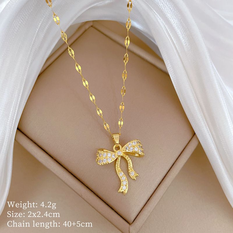 】 Butterfly 【 Knot Zircon Light Luxury Charm Gorgeous Full Diamond Necklace Women's Versatile Clavicle Titanium Steel 【 】_ipsvogv.com
