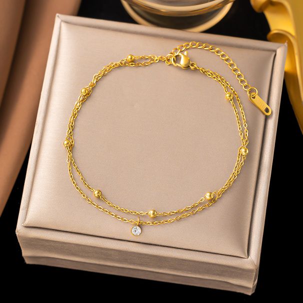 Simplified Double-layer Bead Single Diamond For Women, 2024 New Summer Decoration, Titanium Steel Non Fading Foot Chain_ipsvogv.com
