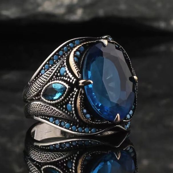 Sanjie Blue Tem Personalized Punk Diamond Set Men's Ring_ipsvogv.com